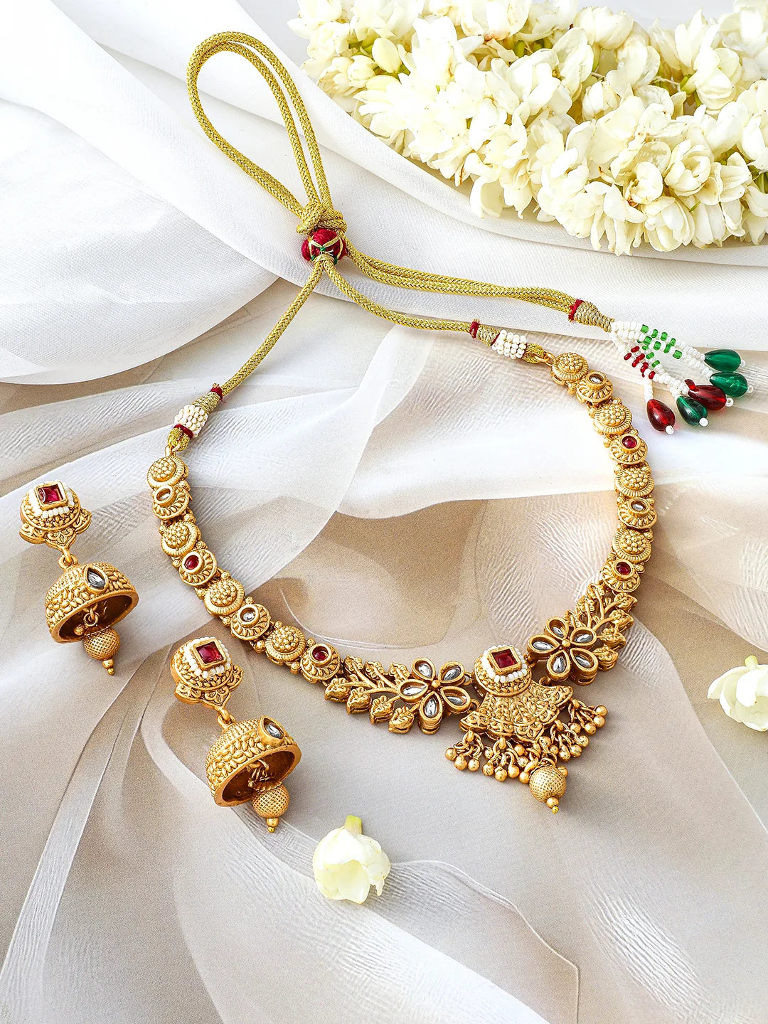 Elegant Red Gold Plated Short Necklace Set