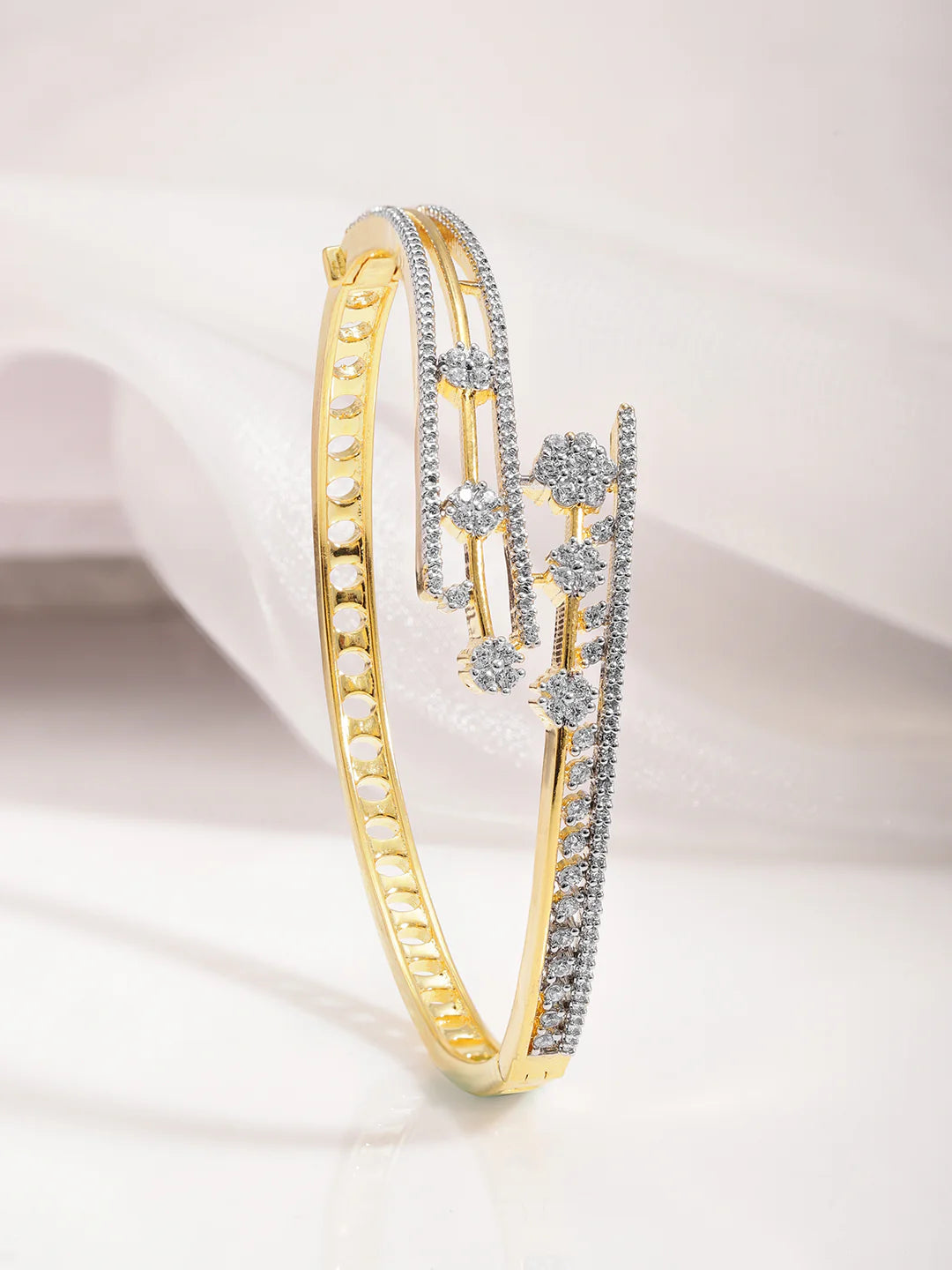 Rubans 22K Gold-Plated Cubic Zirconia Studded Bangle-Style Bracelet