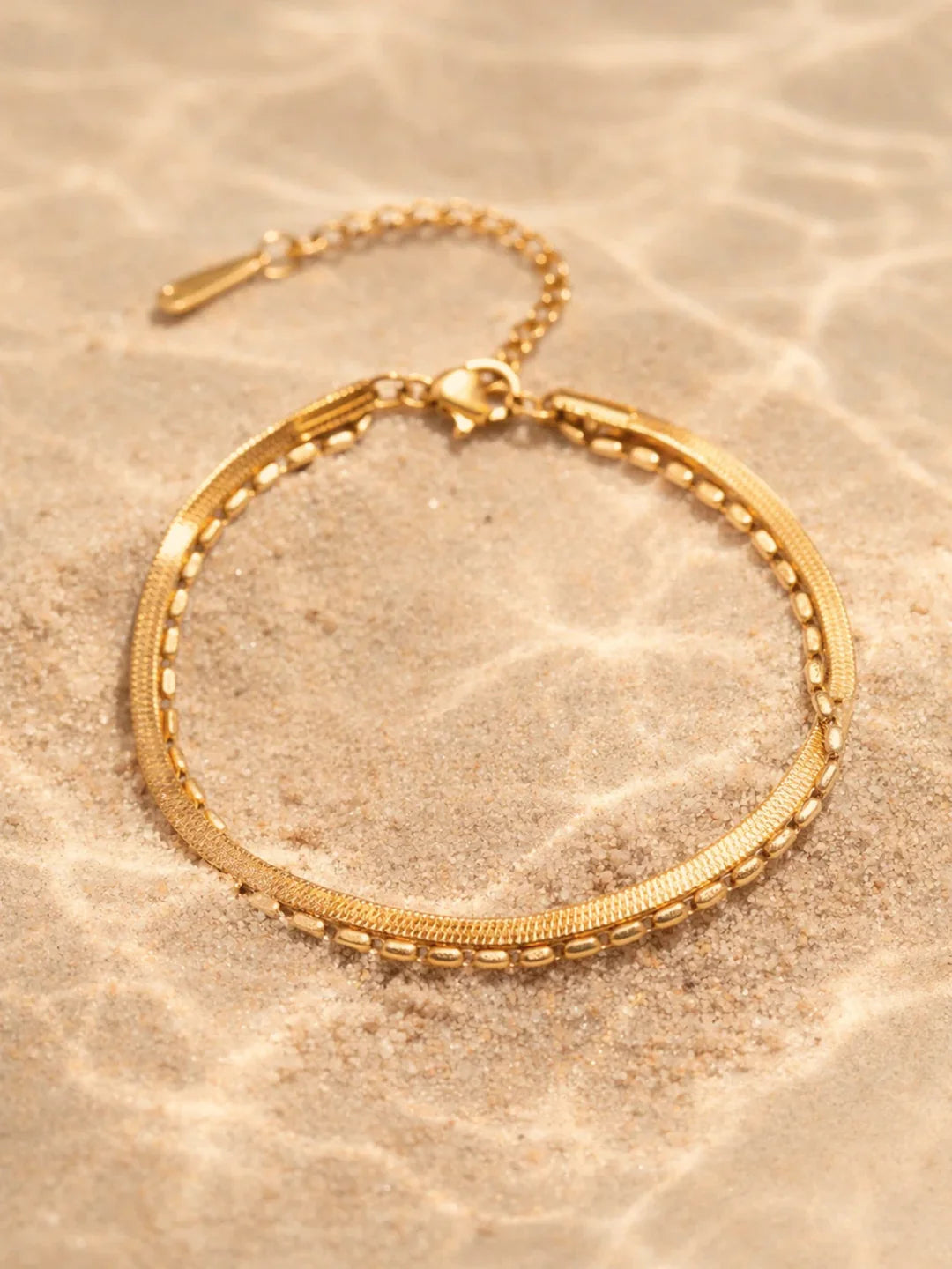 Demi Fine 18K Gold Plated Stainless steel Dual Chain Layered Anklet