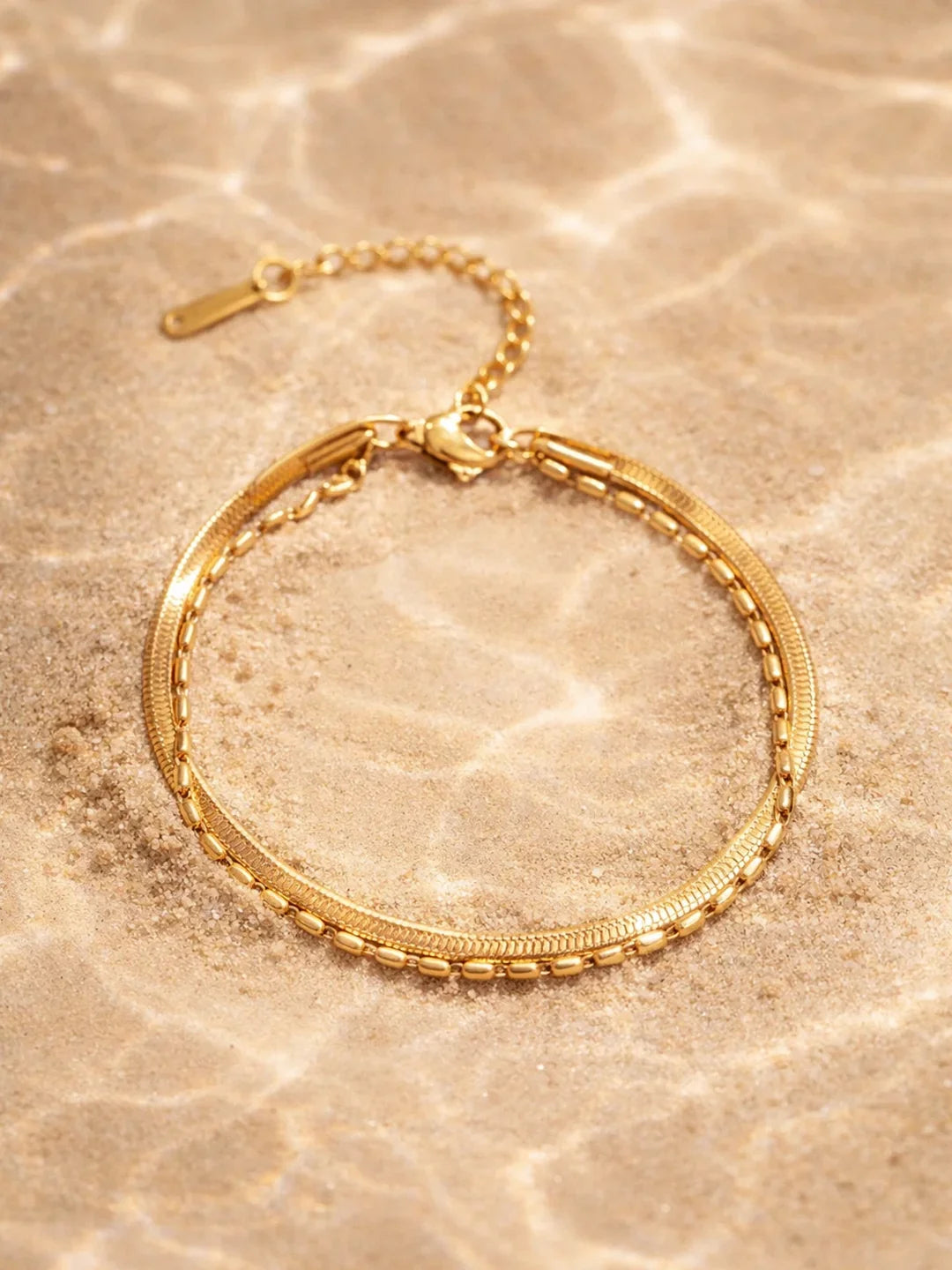 Demi Fine 18K Gold Plated Stainless steel Dual Chain Layered Anklet