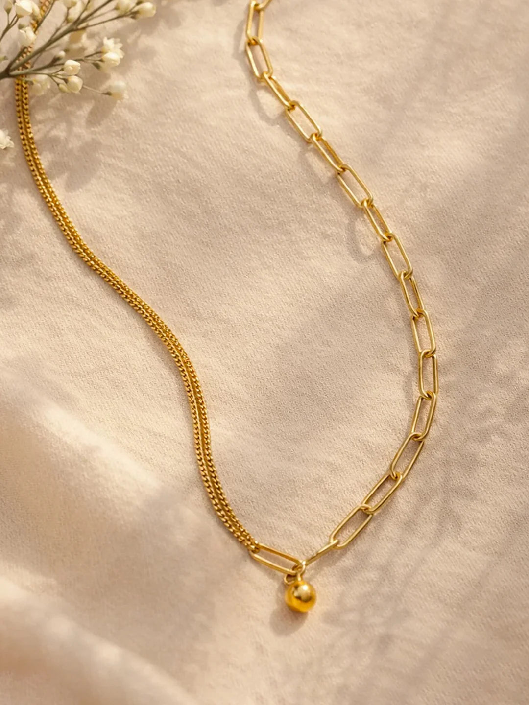 Demi Fine 18K Gold Plated Stainless steel Paperclip Chain Ball Pendant Necklace