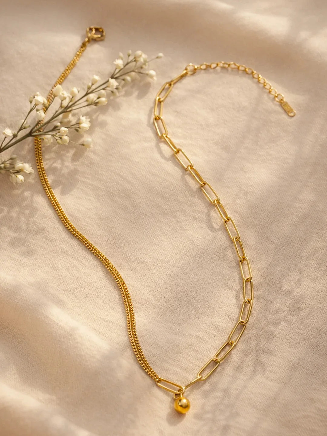 Demi Fine 18K Gold Plated Stainless steel Paperclip Chain Ball Pendant Necklace