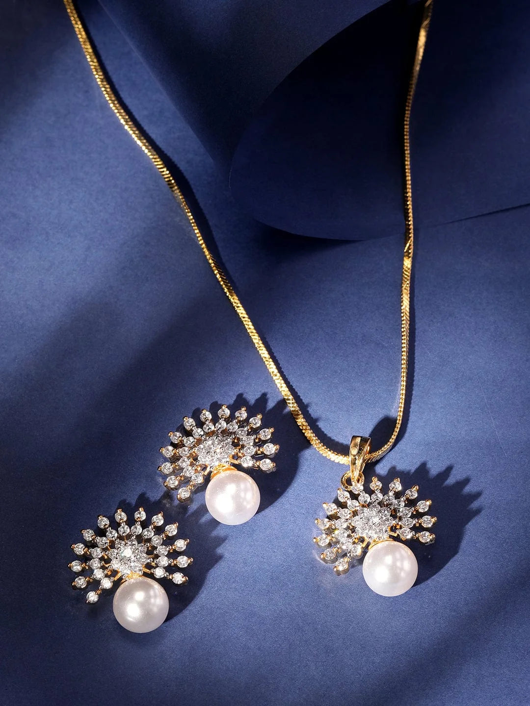 Pearl Drop American Diamond Zirconia Necklace Set